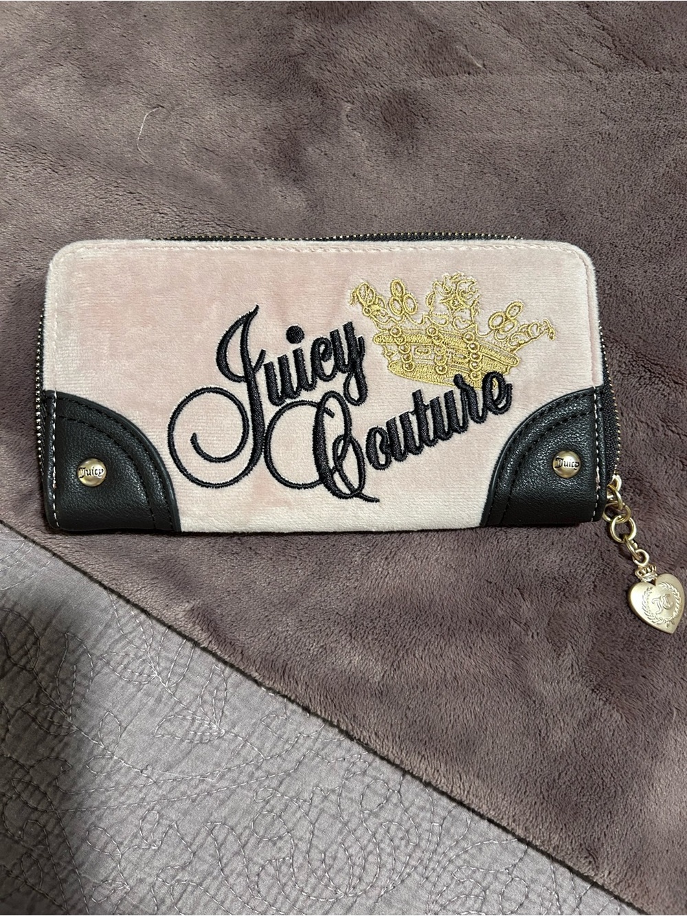 Juicy Couture gusset zip wallet dusty blush pink & chocolate brown